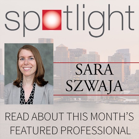 headshot of AMI's Sara Szwaja announcing her as this month's feature for the employee spotlight series