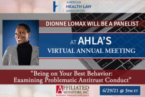 Marketing banner for dionne lomax panel at AHLA annual meeting in June, 2021